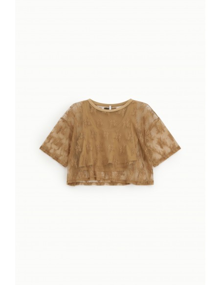 T-shirt Ample avec debardeur en dentelle florale manches courtes – Imperial