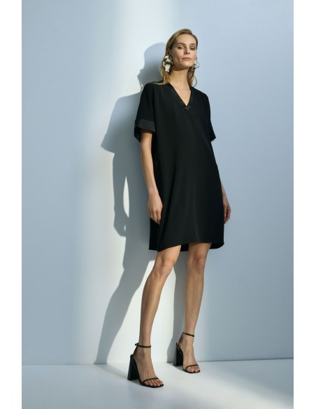 Robe courte col V en crepe et satin - Imperial