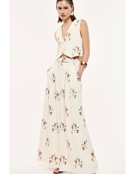Pantalon palazzo avec broderie florale - Imperial