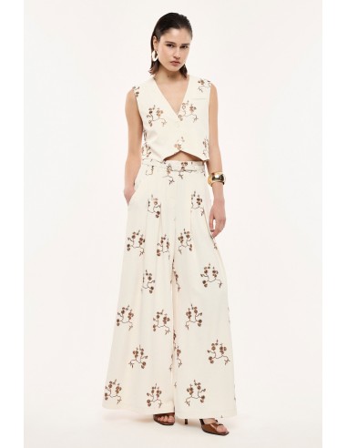 Pantalon palazzo avec broderie florale - Imperial