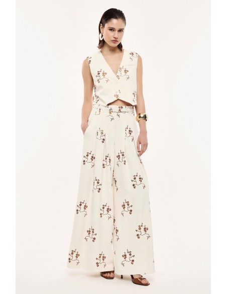 Pantalon palazzo avec broderie florale - Imperial