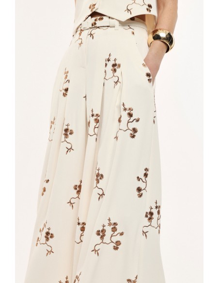 Pantalon palazzo avec broderie florale - Imperial