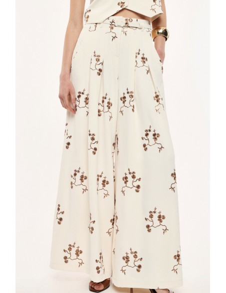 Pantalon palazzo avec broderie florale - Imperial
