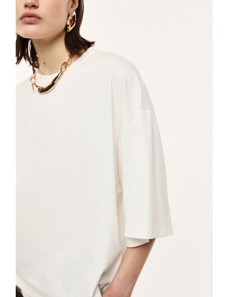 T-shirt ample à manches kimono et col rond coloris ecru