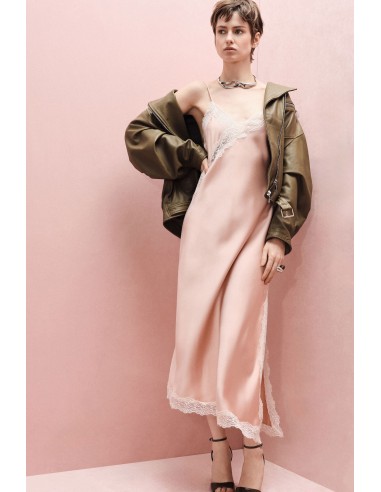 Robe mi-longue asymétrique en crêpe satin à dentelle – Imperial