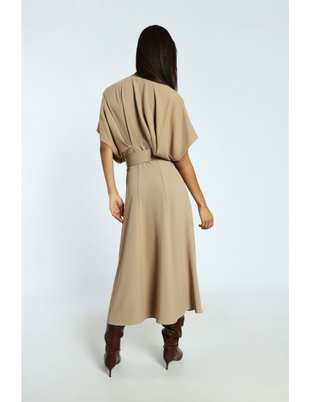 Robe longue a manches kimono et ceinture boucle - Imperial coloris camel