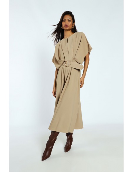Robe longue a manches kimono et ceinture boucle - Imperial coloris camel