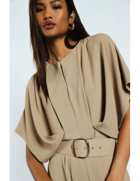 Robe longue a manches kimono et ceinture boucle - Imperial coloris camel