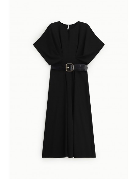 Robe longue a manches kimono et ceinture boucle - Imperial coloris noir