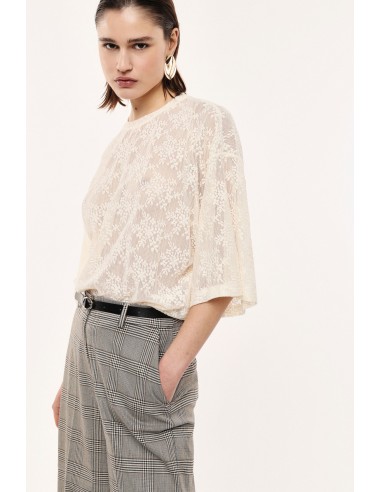 T-shirt ample en resille dentelle à col rond – Imperial