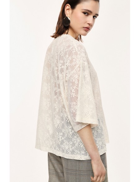 T-shirt ample en resille dentelle à col rond – Imperial