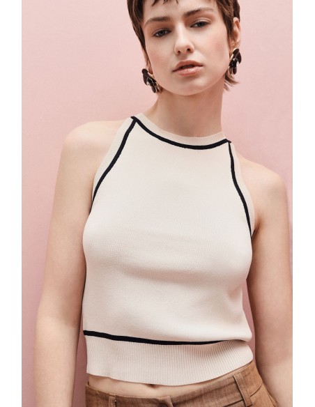 Top sans manches col rond à bordures contrastées - Imperial