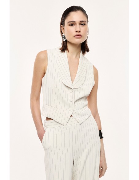 Gilet tailleur rayé à revers châle en crêpe fluide – Imperial