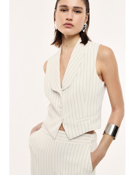 Gilet tailleur rayé à revers châle en crêpe fluide – Imperial