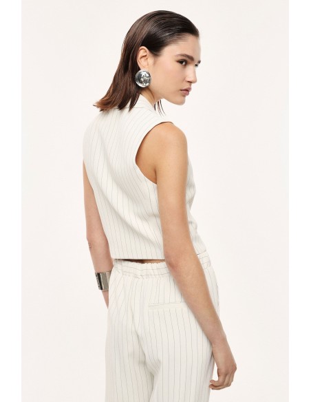 Gilet tailleur rayé à revers châle en crêpe fluide – Imperial