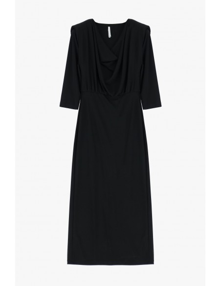 Robe Longue Jersey à Col Bénitier et Épaulettes – Imperial