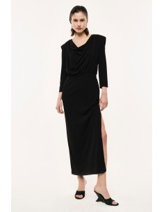 Robe Longue Jersey à Col Bénitier et Épaulettes – Imperial