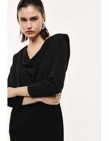 Robe Longue Jersey à Col Bénitier et Épaulettes – Imperial