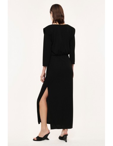 Robe Longue Jersey à Col Bénitier et Épaulettes – Imperial