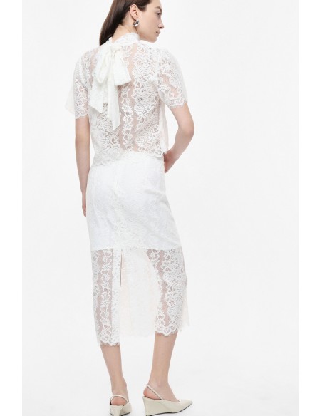 Jupe midi en dentelle avec fente latérale - Imperial