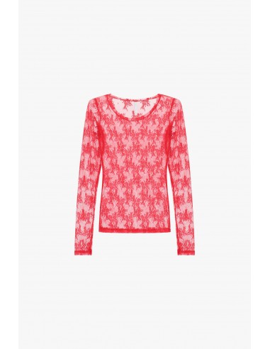 T-shirt en dentelle florale manches longues – Imperial coloris rouge