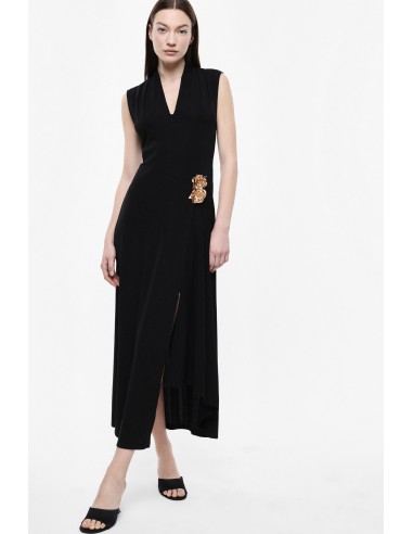 Robe midi col V avec appliqué doré – Imperial