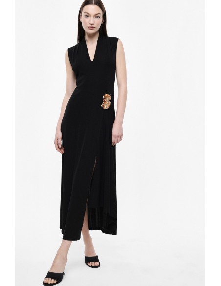 Robe midi col V avec appliqué doré – Imperial