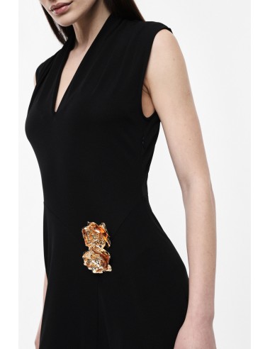 Robe midi col V avec appliqué doré – Imperial