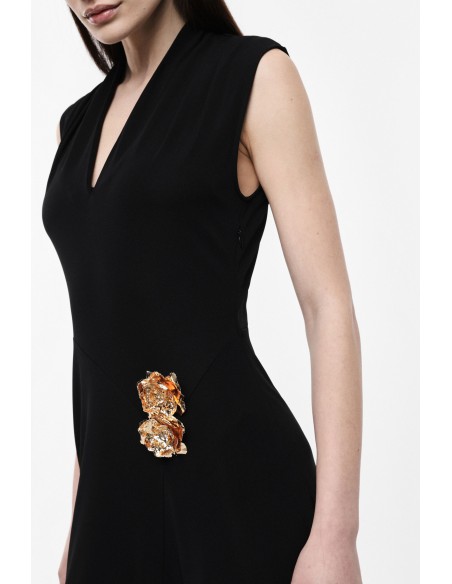 Robe midi col V avec appliqué doré – Imperial