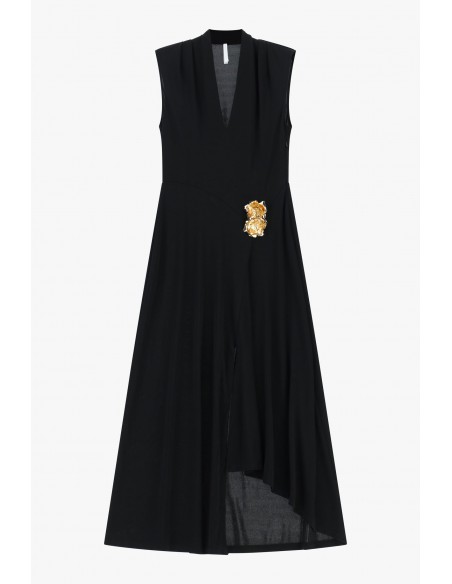 Robe midi col V avec appliqué doré – Imperial