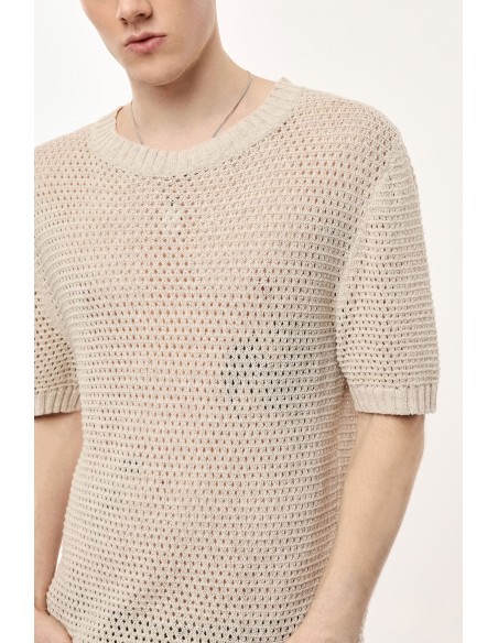 Pull ajouré manches courtes col rond - Imperial Homme