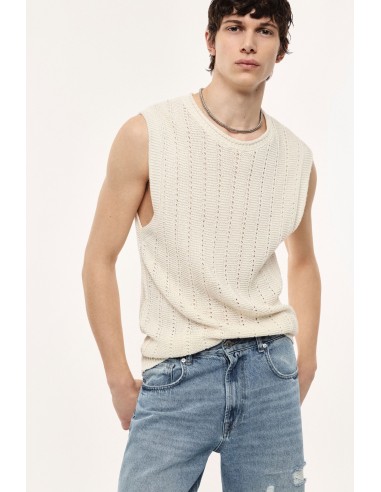 Pull sans manches à côtes ajourées col rond - Imperial Homme