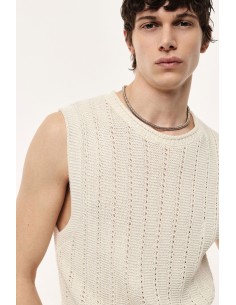 Pull sans manches à côtes ajourées col rond - Imperial Homme