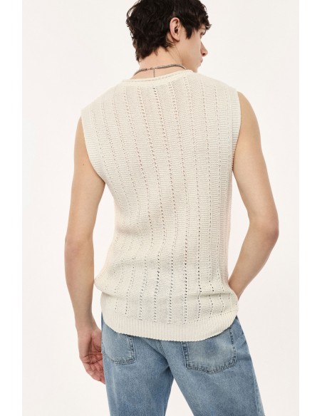 Pull sans manches à côtes ajourées col rond - Imperial Homme