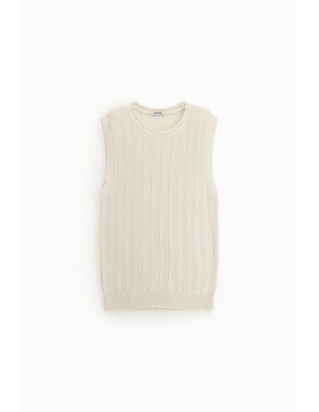 Pull sans manches à côtes ajourées col rond - Imperial Homme