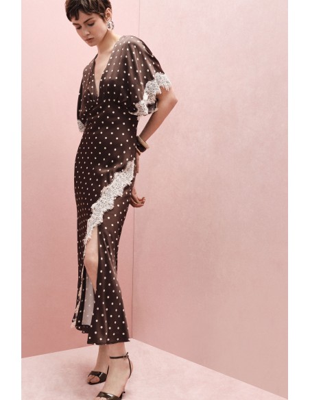 Robe longue à pois manches kimono et dentelle – Imperial