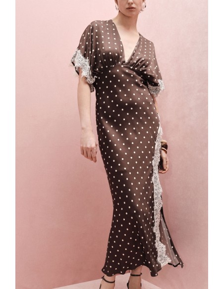 Robe longue à pois manches kimono et dentelle – Imperial