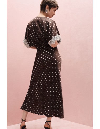 Robe longue à pois manches kimono et dentelle – Imperial