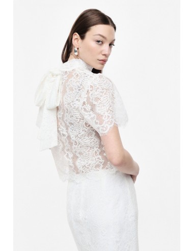 IMPERIAL Femme – Crop top dentelle blanche col montant
