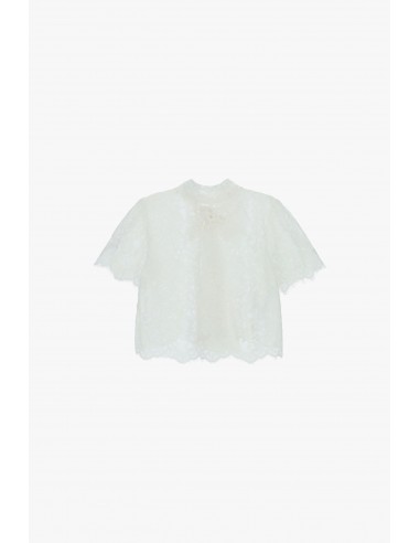 IMPERIAL Femme – Crop top dentelle blanche col montant