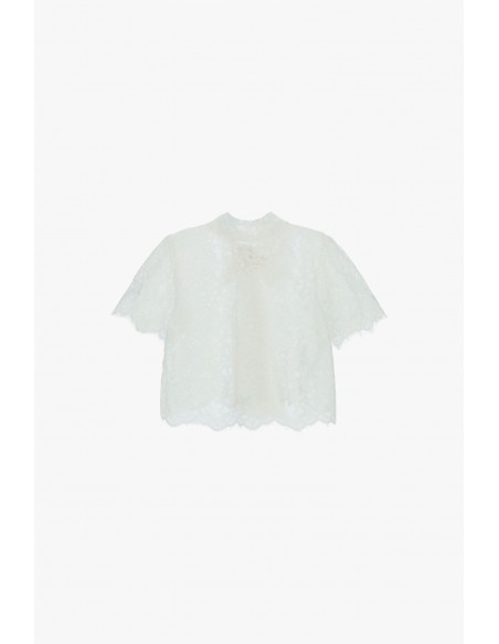 IMPERIAL Femme – Crop top dentelle blanche col montant