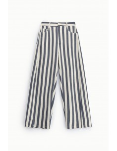 IMPERIAL FEMME – Jean palazzo rayé en denim sergé blanc bleu