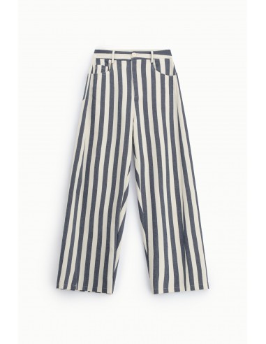 IMPERIAL FEMME – Jean palazzo rayé en denim sergé blanc bleu