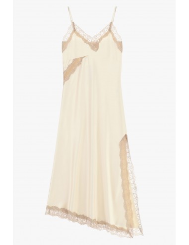 Robe mi-longue asymétrique en crêpe satin à dentelle – Imperial