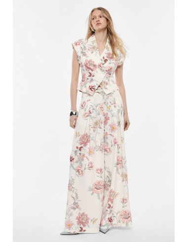 Imperial femme - Pantalon Palazzo ecru imprimé floral