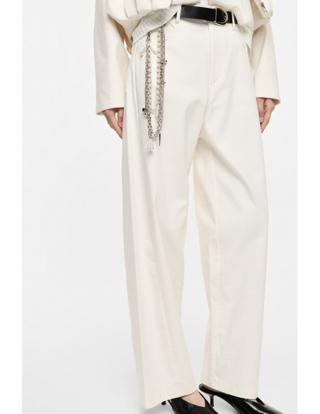 Pantalon palazzo denim écru taille haute Imperial Femme