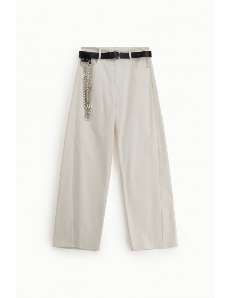 Pantalon palazzo denim écru taille haute Imperial Femme