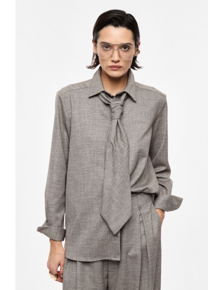 Chemise droite à cravate en drap chevrons – Imperial Femme