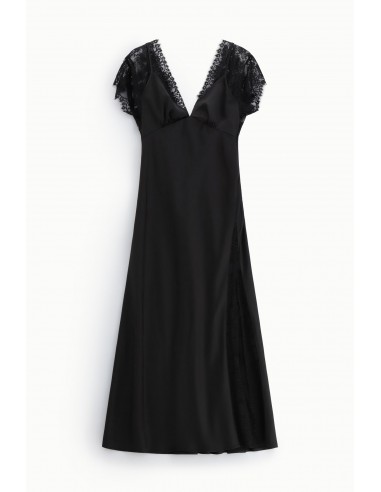 Robe longue satinée à dentelle et fente latérale Imperial Femme