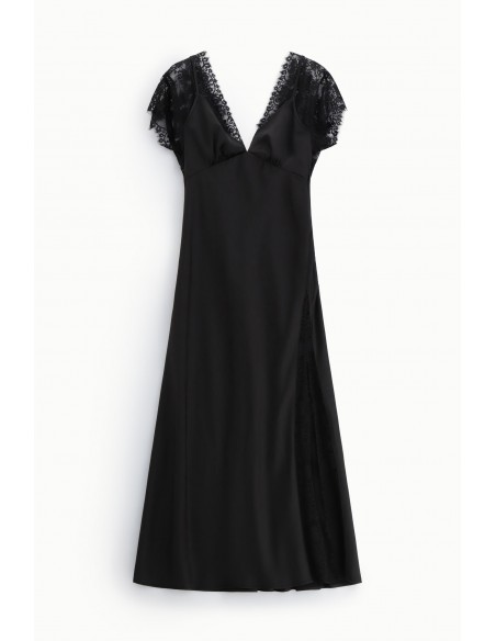 Robe longue satinée à dentelle et fente latérale Imperial Femme